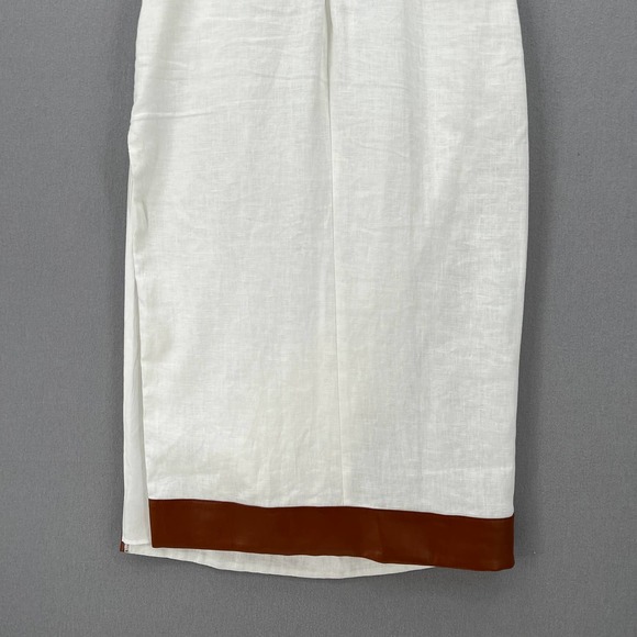 STAUD Dress Womens Small White Whiskey Perla Midi Linen Cut Out Sheath Leather - Picture 13 of 16